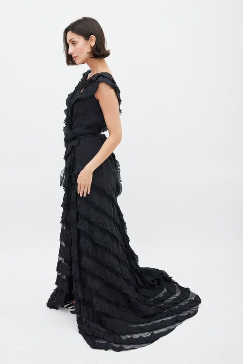 Carolina Herrera Black Silk Tiered Maxi Dress