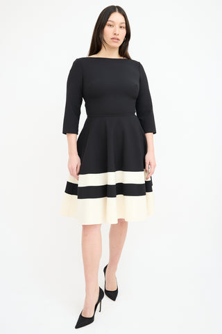 Carolina Herrera Black Wool Stripe Hem Midi Dress