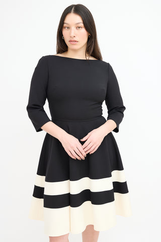 Carolina Herrera Black Wool Stripe Hem Midi Dress