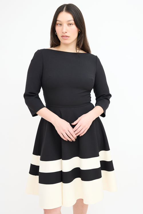 Carolina Herrera Black Wool Stripe Hem Midi Dress