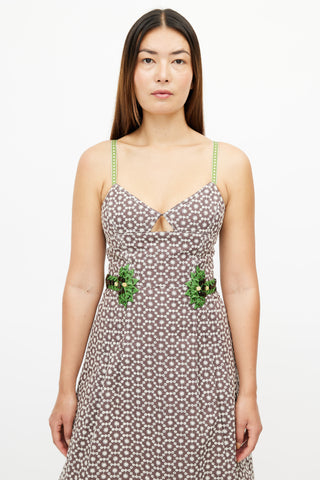 Carolina Herrera Brown & Green Print Embellished Dress