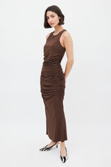 Carolina Herrera Brown Ruched Sleeveless Midi Dress