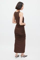 Carolina Herrera Brown Ruched Sleeveless Midi Dress