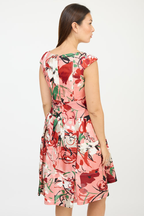 Carolina Herrera Pink & Multicolour Floral Tiered Bow Dress