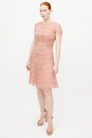 Carolina Herrera Pink & Multicolour Polka Dot Pleated Dress