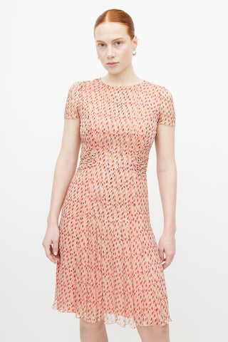 Carolina Herrera Pink & Multicolour Polka Dot Pleated Dress