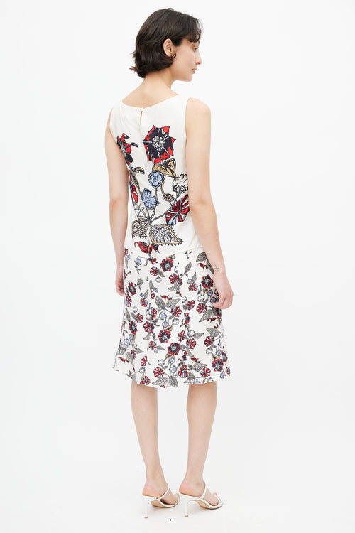 Carolina Herrera White & Multi Floral  Dress
