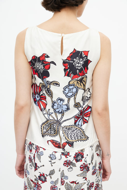 Carolina Herrera White & Multi Floral  Dress