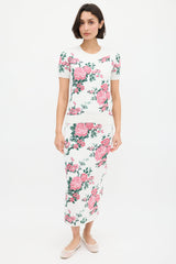Carolina Herrera White & Pink Silk Floral Skirt Set