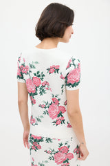Carolina Herrera White & Pink Silk Floral Skirt Set