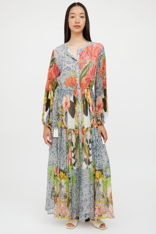 Carolina K Pink & Multi Floral Button Front Maxi Dress