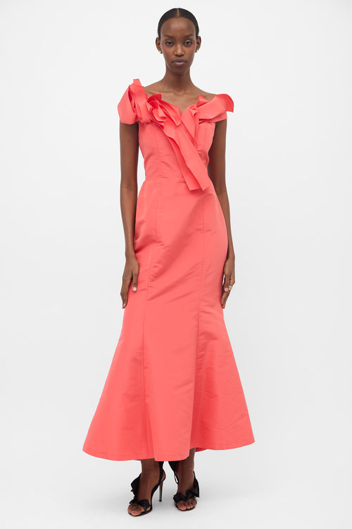 Carolina Herrera Silk Faille Off Shoulder Dress