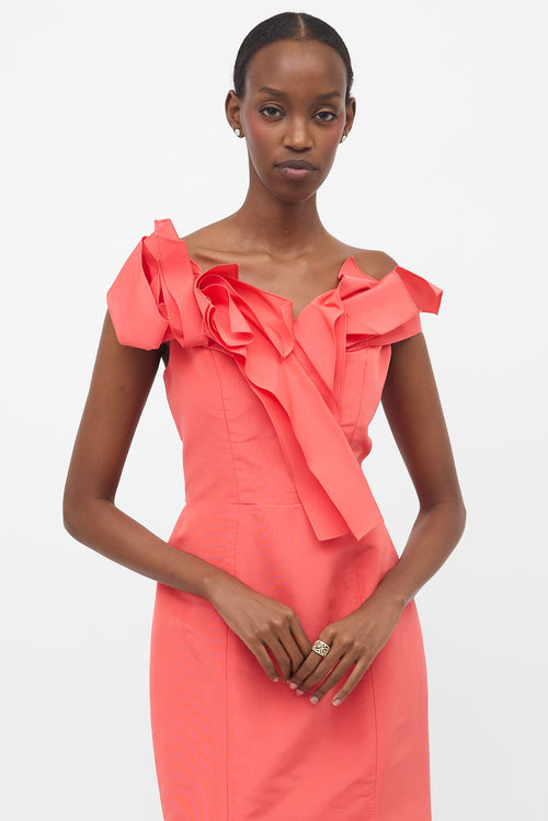 Carolina Herrera Silk Faille Off Shoulder Dress