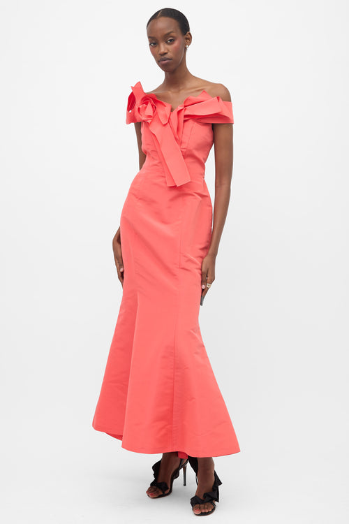 Carolina Herrera Silk Faille Off Shoulder Dress