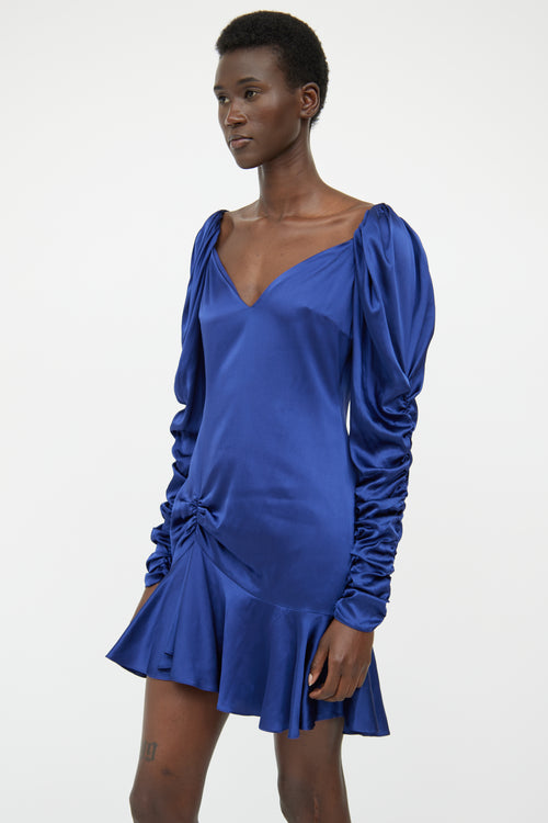 Caroline Constas Blue Silk Ruched Dress
