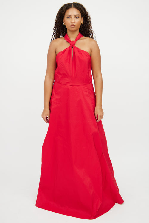 Carolina Herrera Red Long Bow Dress