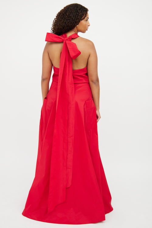 Carolina Herrera Red Long Bow Dress