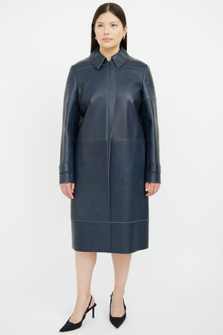 Caroline Issa Navy Long Leather Coat