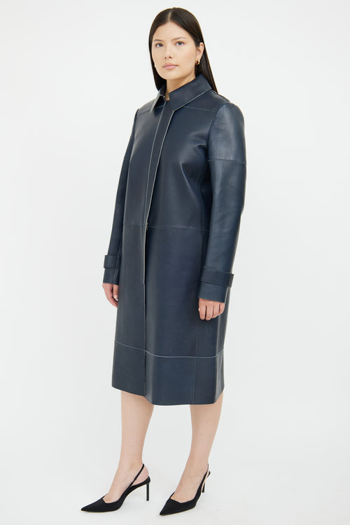 Caroline Issa Navy Long Leather Coat