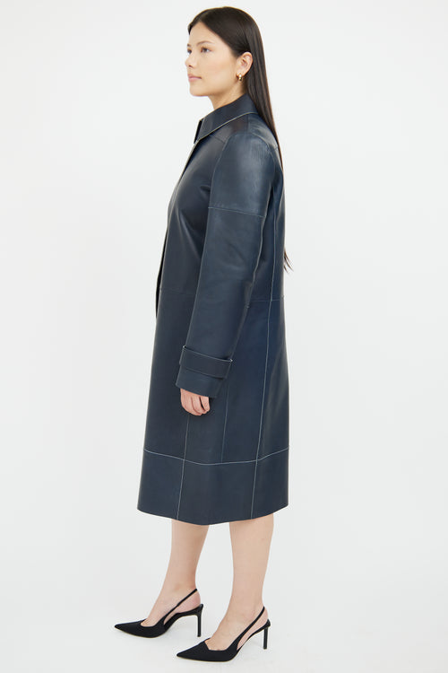 Caroline Issa Navy Long Leather Coat