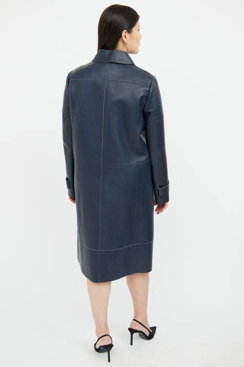 Caroline Issa Navy Long Leather Coat