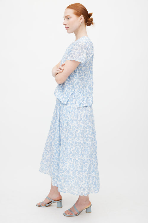 Caron Callahan White & Blue Floral Dress