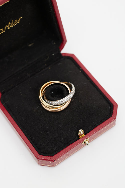 Cartier 18K Tricolour Gold & Diamond Trinity Ring