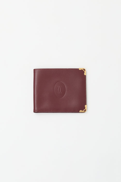 Cartier Vintage Burgundy Leather Bifold Logo Wallet