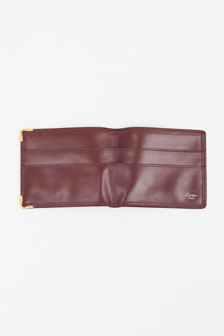 Cartier Vintage Burgundy Leather Bifold Logo Wallet