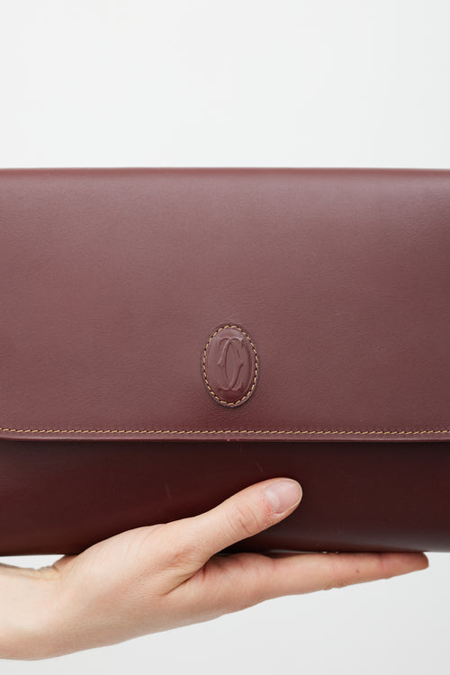 Cartier Burgundy Leather Flap Clutch