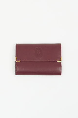 Cartier Vintage Burgundy Leather Trifold Logo Wallet