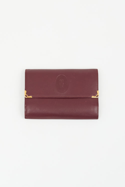 Cartier Vintage Burgundy Leather Trifold Logo Wallet