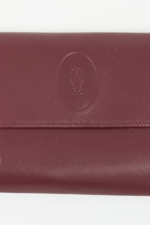 Cartier Vintage Burgundy Leather Trifold Logo Wallet