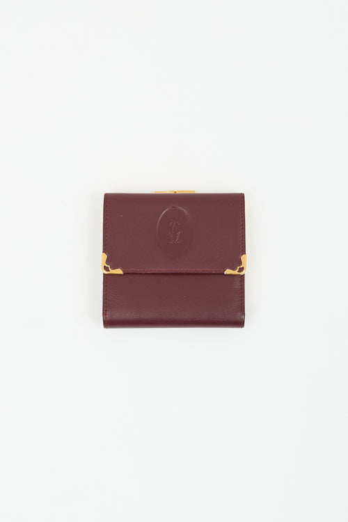 Cartier Vintage Burgundy Leather Long Trifold Logo Wallet