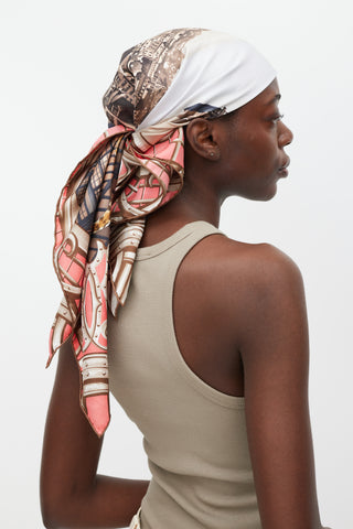 Cartier Pink & Multicolour Printed Silk Scarf