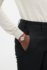 Cartier Sterling Silver & Red Leather Must De Vermeil Watch
