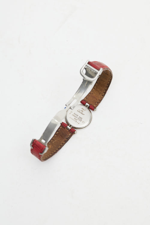 Cartier Sterling Silver & Red Leather Must De Vermeil Watch