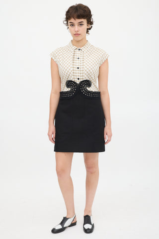 Carven White & Black Gingham Eyelet Dress