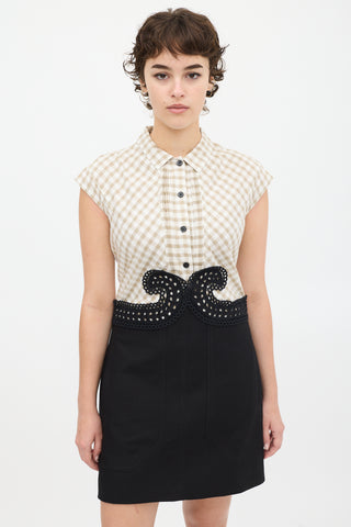 Carven White & Black Gingham Eyelet Dress