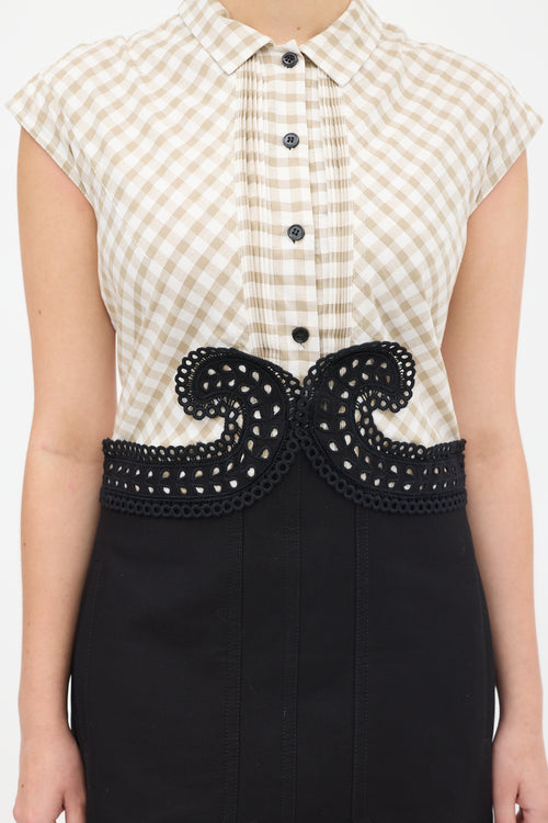 Carven White & Black Gingham Eyelet Dress