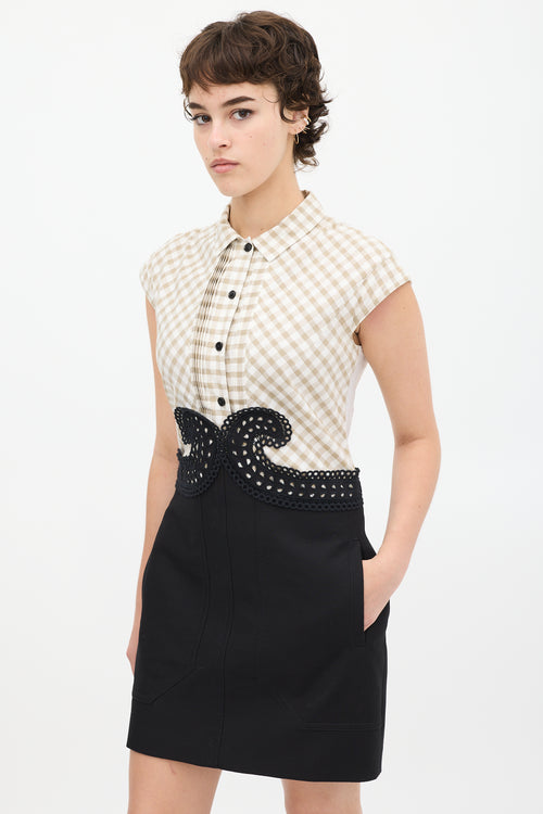 Carven White & Black Gingham Eyelet Dress