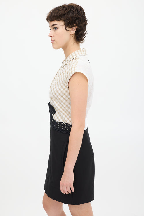 Carven White & Black Gingham Eyelet Dress