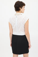 Carven White & Black Gingham Eyelet Dress