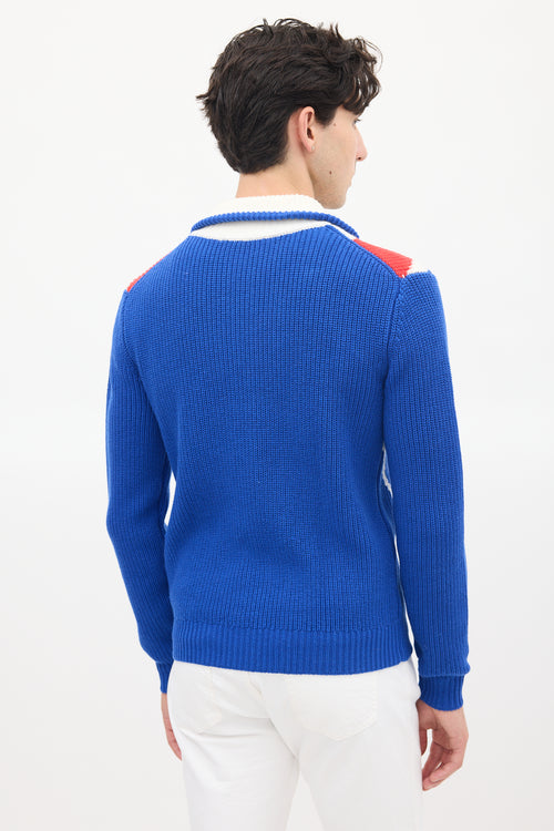 Casablanca Blue & Multicolour Wool Knit Chevron Zip Sweater