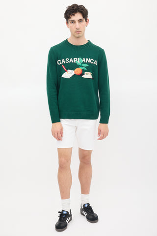 Casablanca Green & Multicolour Cotton Knit Graphic Intarsia Sweater