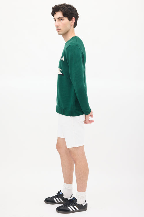 Casablanca Green & Multicolour Cotton Knit Graphic Intarsia Sweater