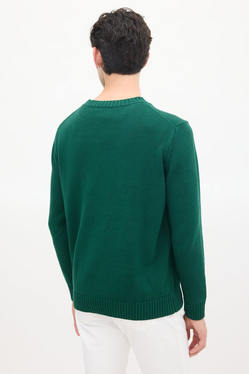 Casablanca Green & Multicolour Cotton Knit Graphic Intarsia Sweater