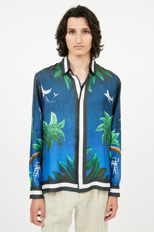 Casablanca Navy & Multi Silk Print Shirt