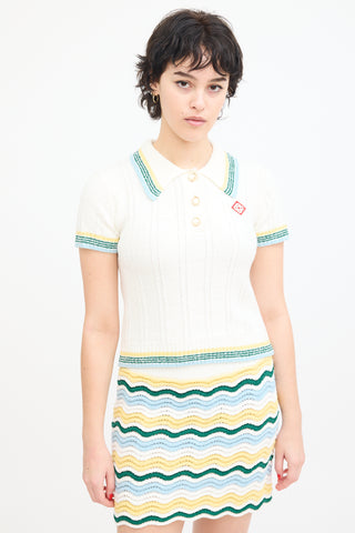 Casablanca Tennis Club Cream & Multi Knit Bouclé Polo