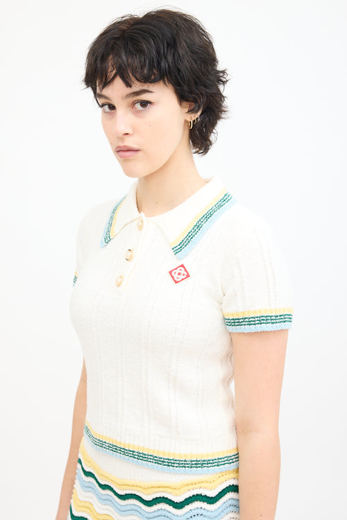 Casablanca Tennis Club Cream & Multi Knit Bouclé Polo